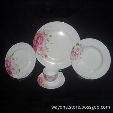 20pcs Dinnerware Set, Roud Shape, Super White Porcelain, Red Flower, Food Safe, Dishwasher Safe